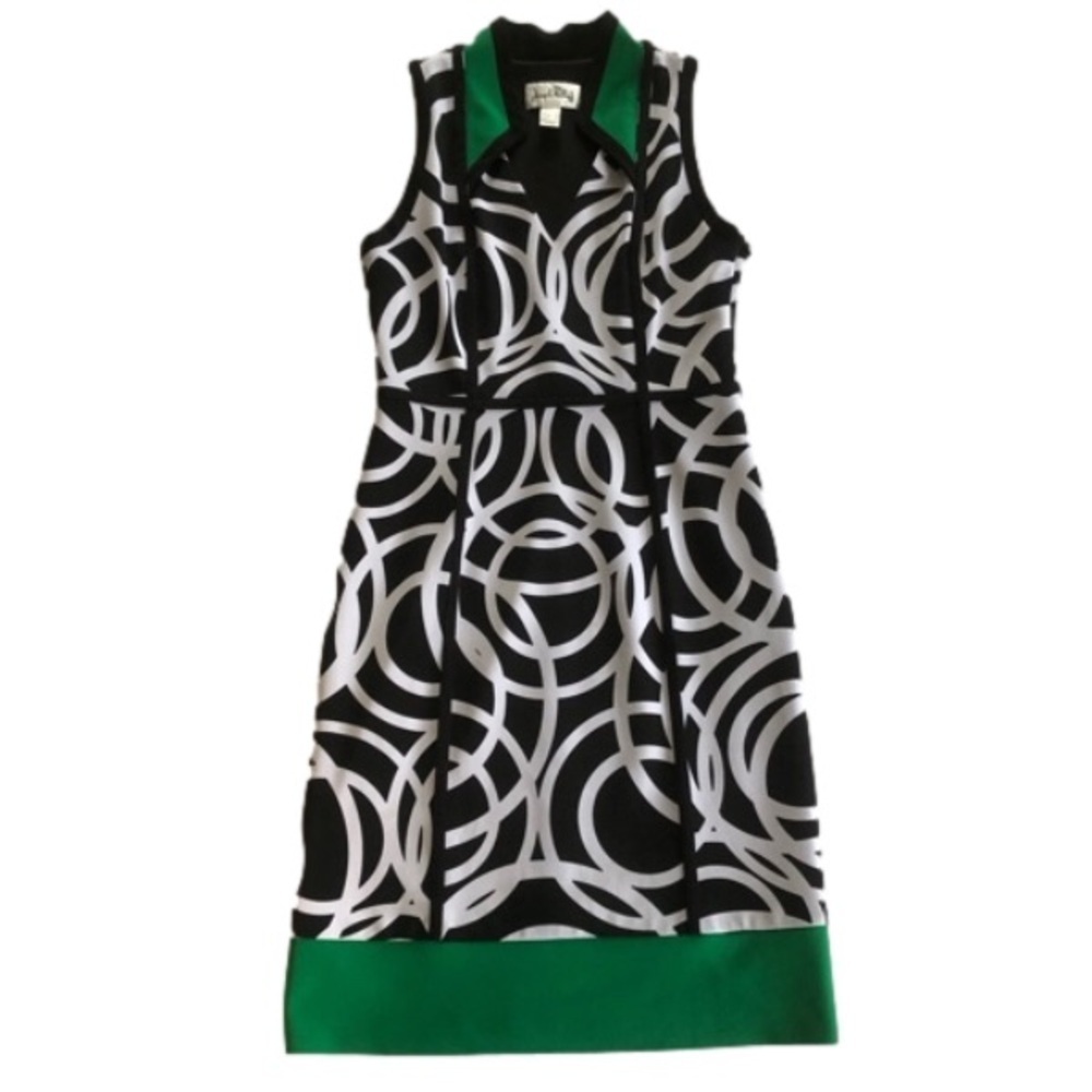 Joseph Ribkoff Black and White Midi Dress with Green Accents